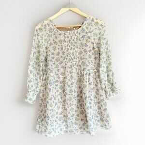 Free People Women’s 2 Smocked Floral Dress Ruffle Sleeve Cottagecore Coquette